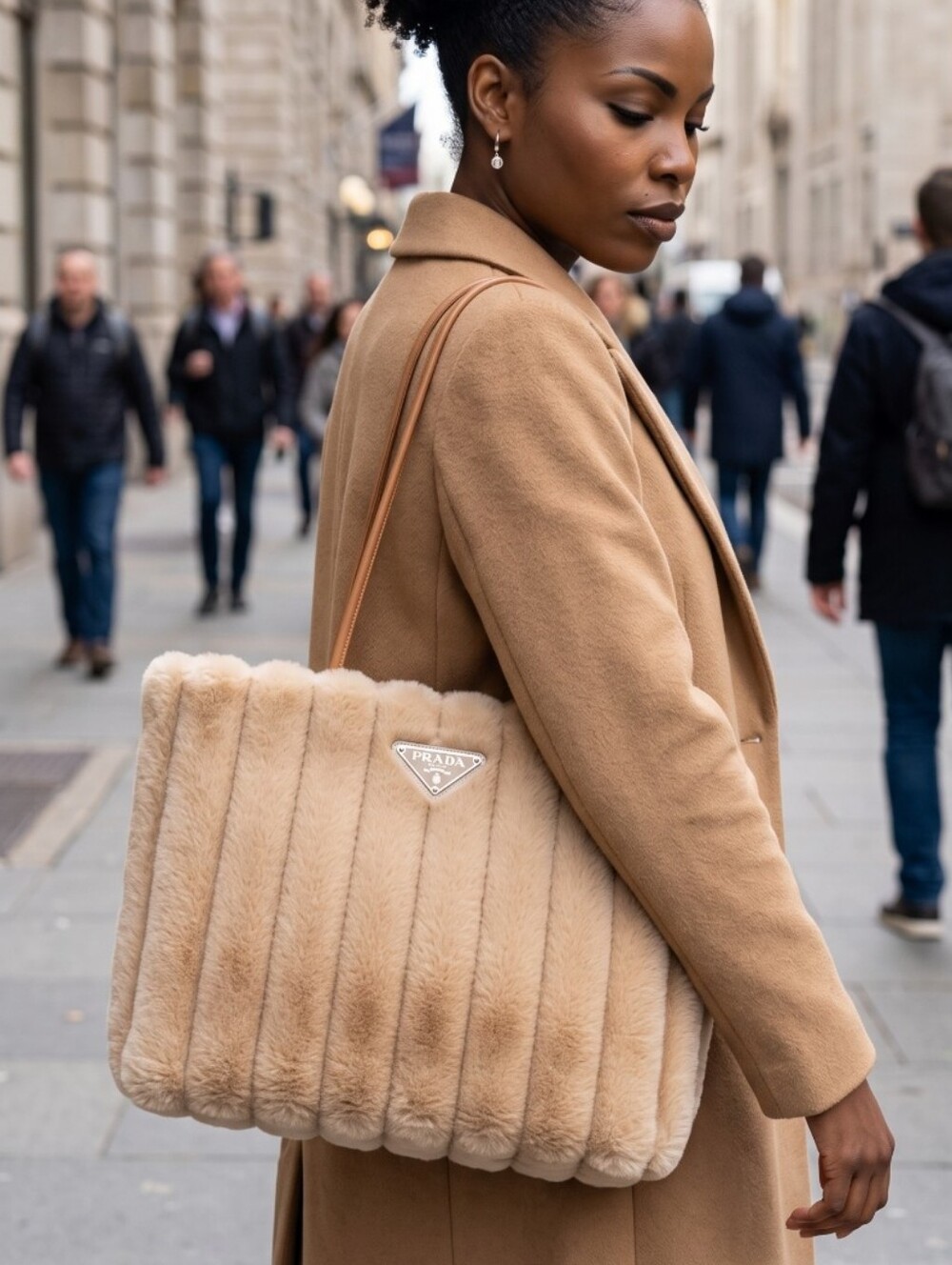 Prada Tan Faux-Fur Quilted Tote Bag - Picture 9 of 9